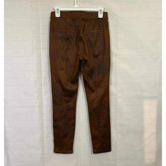 Free People Vegan Faux Leather Leggings Distressed Brown NWT 28" Elastic Waist - Picture 6 of 7